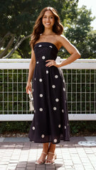 Tahlia Midi Dress - Black Polka Print