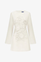 Suzanne Appliqué Bell Sleeve Mini Dress - Snow