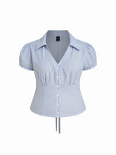 Cotton-blend V-neck Stripe Tie Back Shirt Curve & Plus