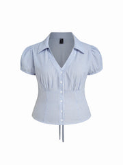 Cotton-blend V-neck Stripe Tie Back Shirt Curve & Plus