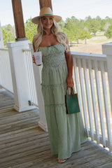 Carol Smocked Maxi Dress-Olive/Cream