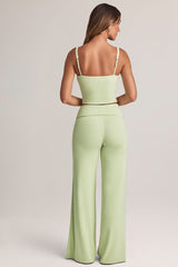 Modal Foldover Wide-Leg Trousers in Sage Green