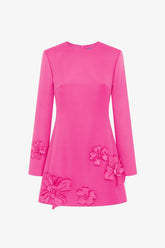 Aliza Long Sleeve Petal Mini Dress - Hot Pink
