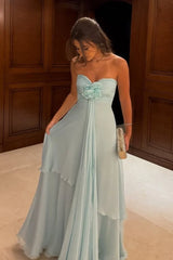 Pretty A Line Strapless/Sweetheart Silver/Light Pink Long Party Dress with Ruffles