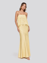 Lace Patchwork Satin Bandeau Maxi Dress