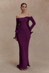 Sandrine Off Shoulder Knit Maxi Dress - Plum