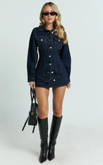 Tianna Jacket - Long Sleeve Contoured Recycled Denim Jacket in Indigo Wash