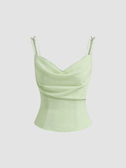 Chiffon Cowl Neck Lettuce Trim Cami Top