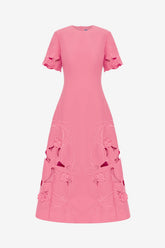 Caroline Appliqué Short Sleeve Midi Dress - Fuchsia
