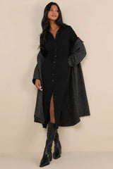 A Little Prep Black Button-Up Bodycon Midi Dress