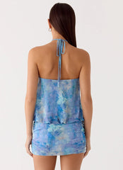Jisoo Halter Mini Dress - Aqua Paisley