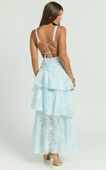 Eva Midi Dress - Deep V Neck Sleeveless Layered Dress in Blue