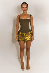 The Teyana Sequin Mini Skirt Olive Green
