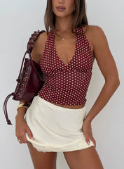 Whimsy Halter Top Burgundy / Lemon Polka