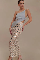 Noel Mirror Knit Midi Skirt - Beige