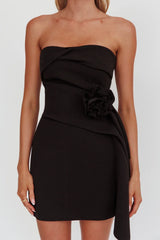 Sasha Cascade Ruffle Rosette Mini Dress Black