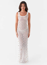 Penida Shell Knit Maxi Dress - White
