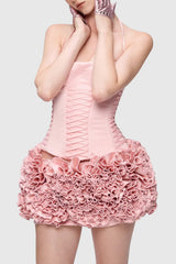 Cindia Floral Lace Up Corset Two Piece Set - Pink
