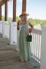 Carol Smocked Maxi Dress-Olive/Cream