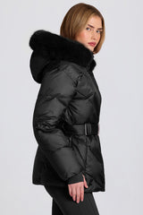 Waterproof Faux-Fur Hood Ski Jacket in Black