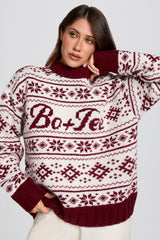Jacquard-Knit Oversized Jumper in Crimson Red