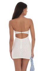 Textured Floral Cutout Dress in White