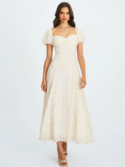 Pandora White Bubble Sleeve Backless Maxi Dress