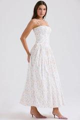 Ysabella White Posy Print Cotton Maxi Sundress