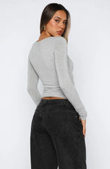 Whisper To You Long Sleeve Top Grey Marle