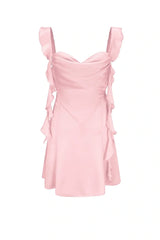Blush Pink Ruffle Strap Mini Homecoming Dress with Side Cutouts