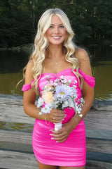 Stunning Off-Shoulder Ruched Pink Bodycon Homecoming Dress