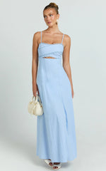 Lila Maxi Dress - Scallop Edge Fit And Flare Dress in Blue