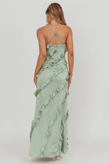Arrabel Ruffle Trim Maxi Dress Sage