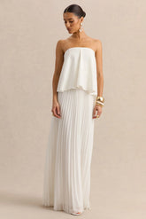Saralyn White Bandeau Maxi Dress With Pleated Skirt