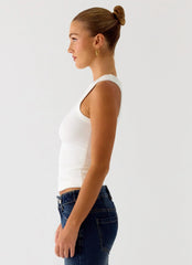 See Me Twice Ribbed Top - White