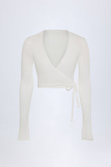 Pointelle Wrap Crop Top in White