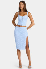 Lace Low-Rise Midi Skirt in Arctic Blue