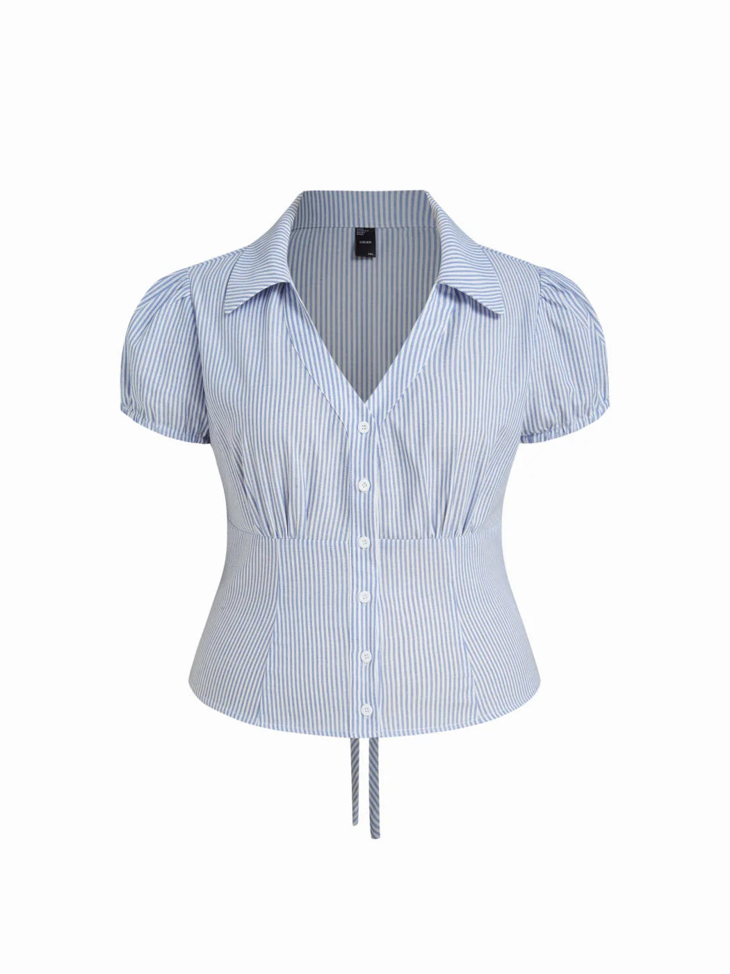 Cotton-blend V-neck Stripe Tie Back Shirt Curve & Plus