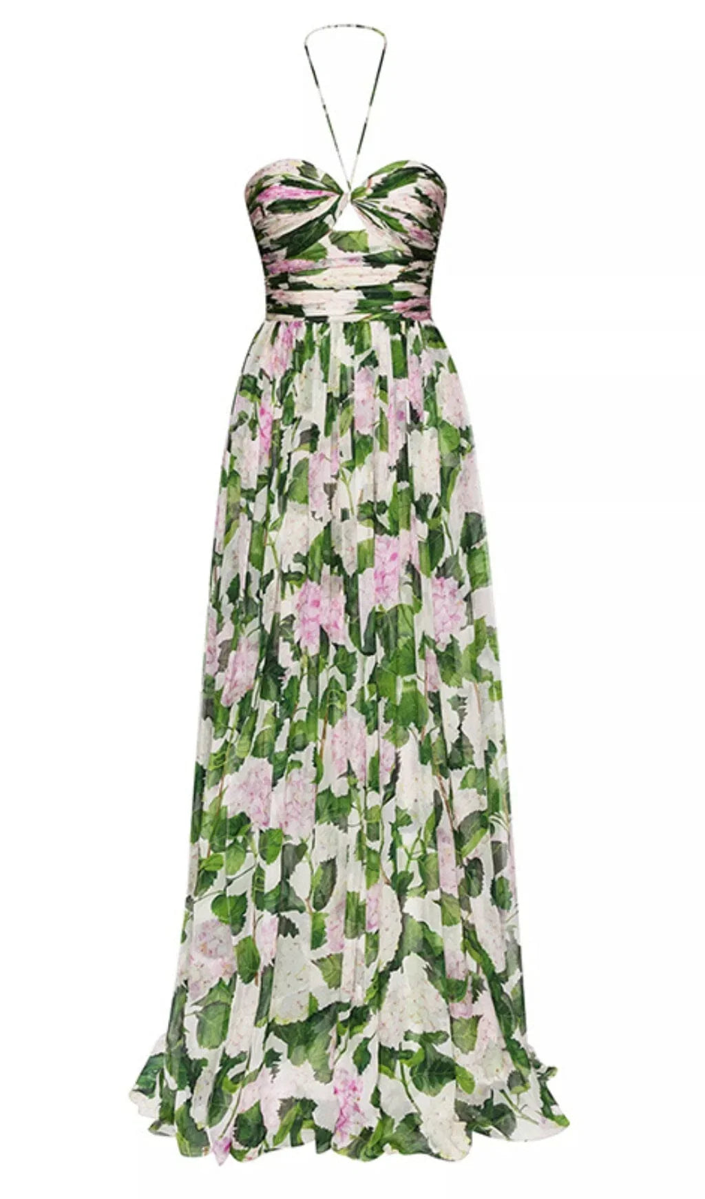 Floral Halterneck Maxi Dress In Green