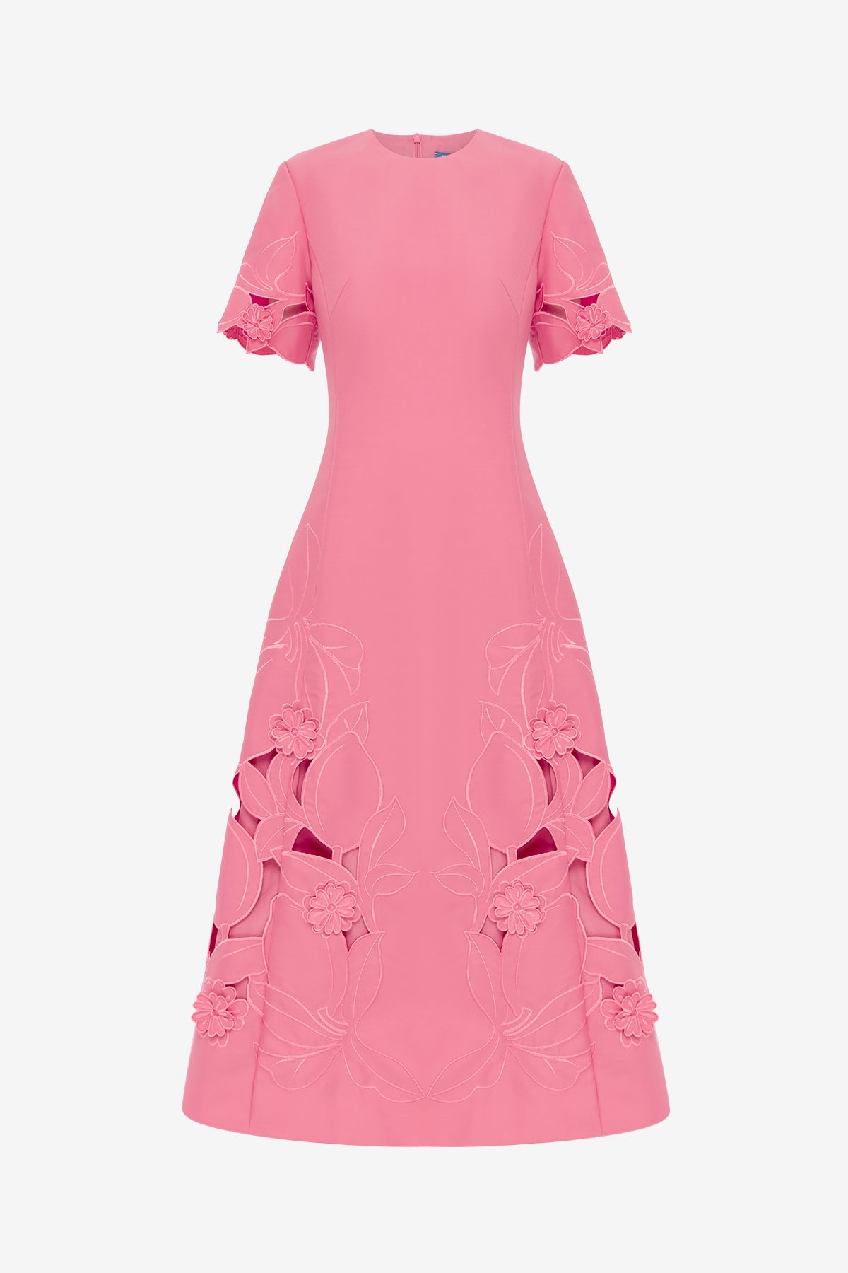 Caroline Appliqué Short Sleeve Midi Dress - Fuchsia