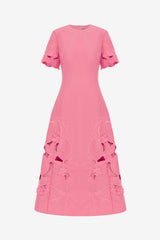Caroline Appliqué Short Sleeve Midi Dress - Fuchsia
