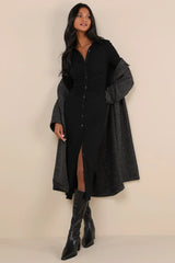 A Little Prep Black Button-Up Bodycon Midi Dress