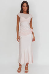 Enchanted Dusk Cap Sleeve Rosette Maxi Dress Pink