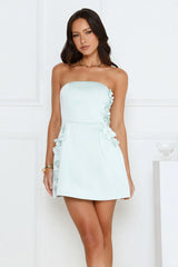 Blossom Hour Strapless Satin Mini Dress Blue