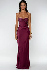 Davlat Halter Neck Sequin Satin Maxi Dress In Purple