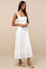 Esmeray White Lace Sleeveless Tiered Midi Dress