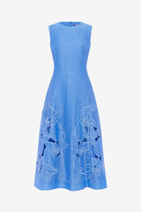 Cleo Appliqué Sleeveless Midi Dress - Azure