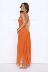 Golden Bloom Mesh Maxi Dress Orange