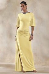 Emerelle | Lemon Wide-Neck Maxi Dress With Sash And Draped-Detailing