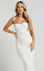 Shayda Lace Midi Dress - Bust Cup Lace Dress in White